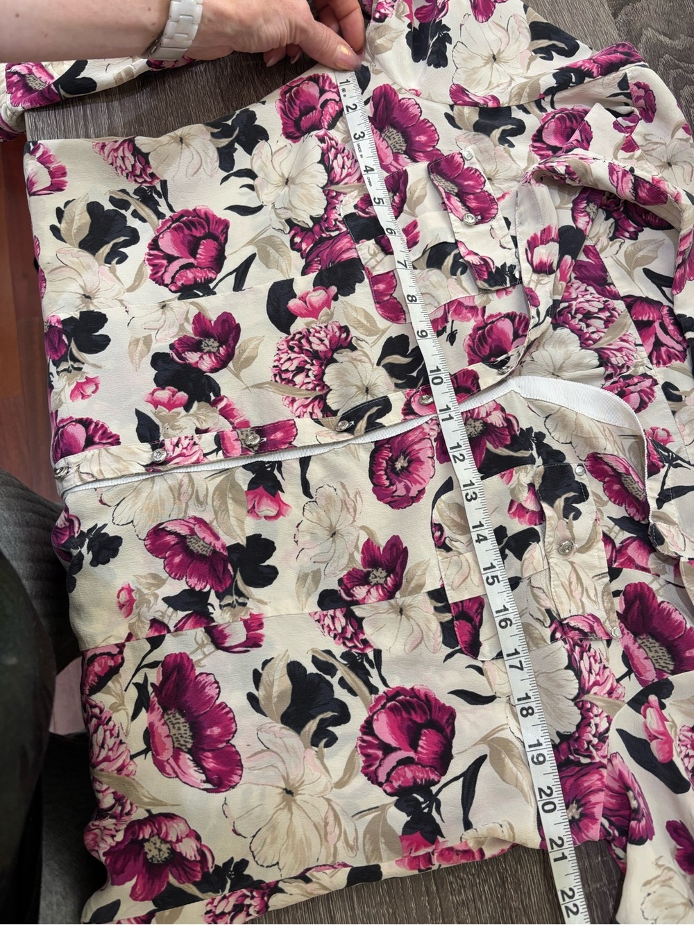 Vintage WHBM Pure Silk Floral Utility Blouse Top Magenta Pink Romantic Coquette - Picture 5 of 9